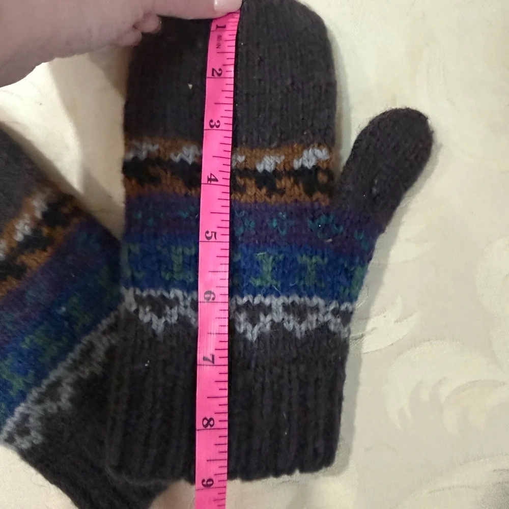 Hand Knit Bolivian Wool‎ Mittens Fair Isle Pattern Winter Gloves